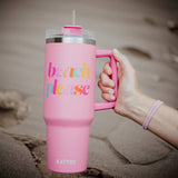 Light Pink Beach Please Tumbler Cup w/ Handle: Light Pink