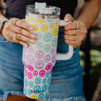 Pastel Happy Face Tumbler Cup with Handle: Pastel