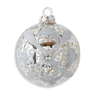 4 Inch Silver Mercury Glass w/Rhinestone Round Ornament