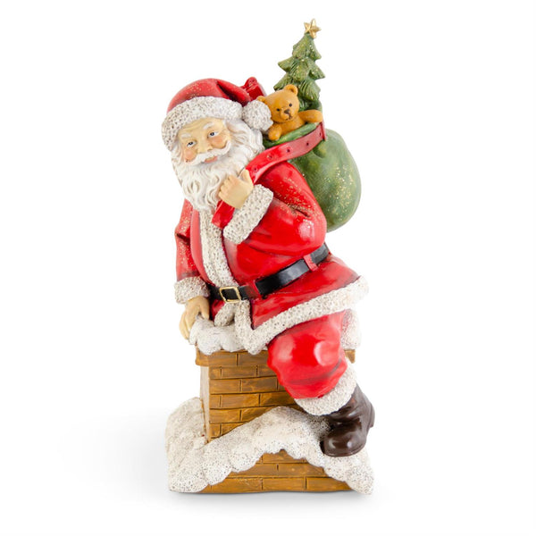 8.25 INCH RESIN TRADITIONAL SANTA STANDING ON ROOF TOP