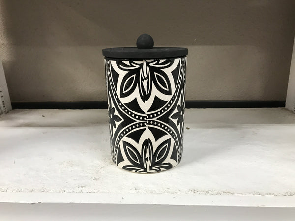 7.5 inch black & white stoneware canister