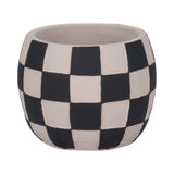 Plant Pot - Black/White Ceramic Rounded Checkerboard, 7 in.