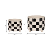 Planters Set of 2 - Black Ceramic Checkerboard, 10/12 in.