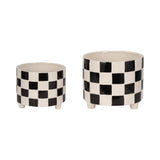 Planters Set of 2 - Black Ceramic Checkerboard, 10/12 in.