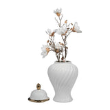 Decorative Jar - White Ceramic Swirl Tall Lidded, 20 in.