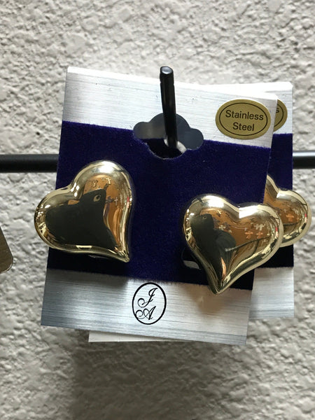 Gold Heart Stud Earrings