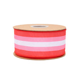 2 1/2" Wired Dupioni Ribbon | Red and Pink Stripe w/ Red Backing | 10 Yard Roll