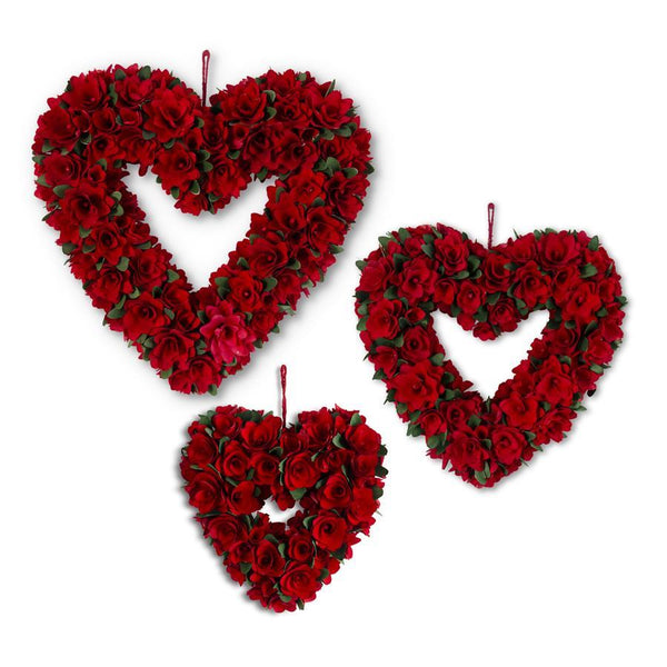 Red and Green Wood Chip Heart Wreaths (Large)