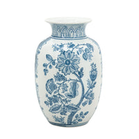 Porcelain Flower Vase with Blue and White Floral Patterns