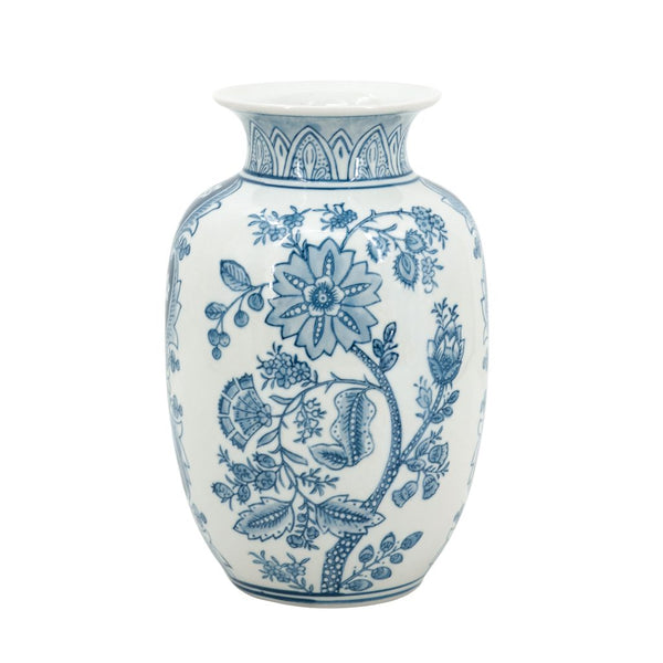 Porcelain Flower Vase with Blue and White Floral Patterns