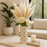 Decorative Vase - White/Gold Ceramic Raised Rectangular,11in