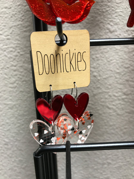 Acrylic Red and Clear Heart Earrings