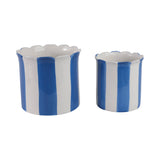 Plant Pot Set of 2 - Blue Ceramic Striped Scallop Edge,6/8in