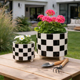 Planters Set of 2 - Black Ceramic Checkerboard, 10/12 in.