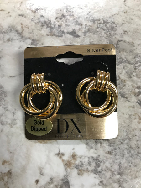 Gold Stud Triple Hoop Earrings