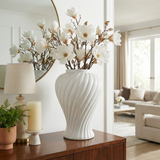 Decorative Jar - White Ceramic Swirl Tall Lidded, 20 in.
