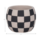 Plant Pot - Black/White Ceramic Rounded Checkerboard, 7 in.