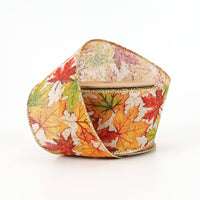2 1/2" Wired Ribbon | "Maple Leaf" Natural/Multi | 10 Yards
