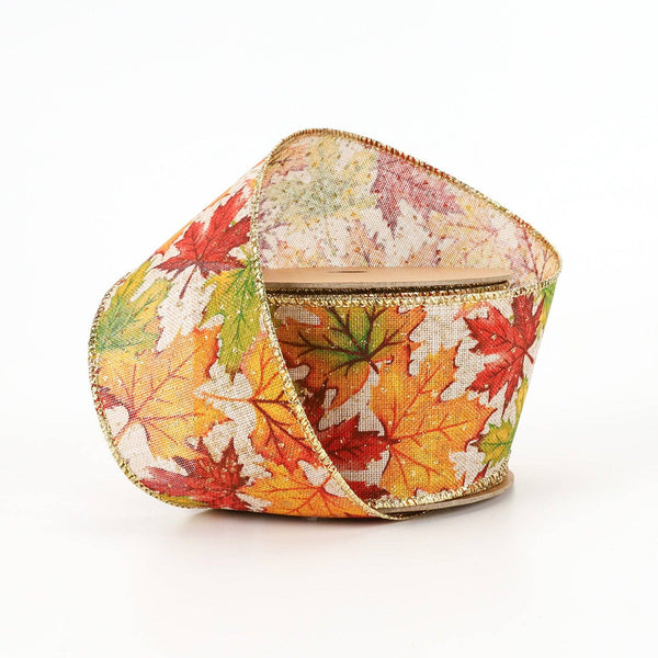 2 1/2" Wired Ribbon | "Maple Leaf" Natural/Multi | 10 Yards