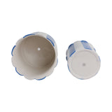 Plant Pot Set of 2 - Blue Ceramic Striped Scallop Edge,6/8in