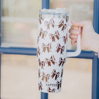 Football Bows All Over Stainless Steel Tumbler: White