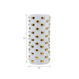 Decorative Vase - White/Gold Ceramic Raised Rectangular,11in