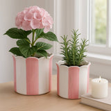 Plant Pot Set of 2 - Pink Ceramic Striped Scallop Edge,6/8in