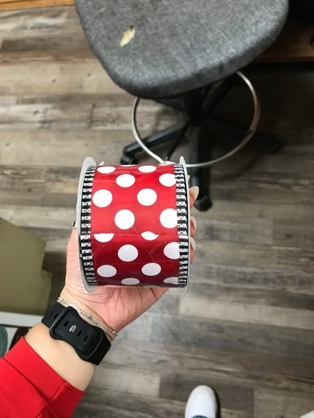 Red and White Polka Dot with Black and White Stripe Ribbon