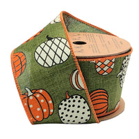 2 1/2" Wired Ribbon | "Multi Pumpkin" Green/Multi | 10 Yards