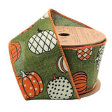 2 1/2" Wired Ribbon | "Multi Pumpkin" Green/Multi | 10 Yards