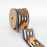 2 1/2" Wired Ribbon | "Pumpkin Sunflower Striped" Black/Mult