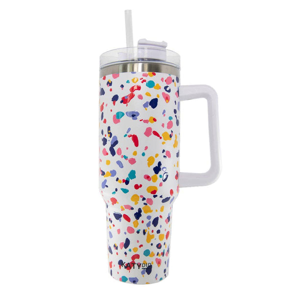 Confetti Print Tumbler Cup with Handle: White