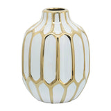Decorative Vase - White/Gold Ceramic Bud Abstract, 8 in.