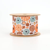 2 1/2" Wired Ribbon | "Pumpkin Frenzy" Natural/Multi