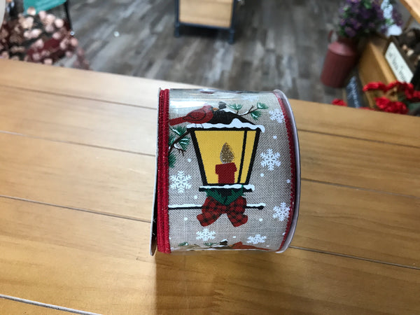 Cardinal On Lantern Christmas Ribbon