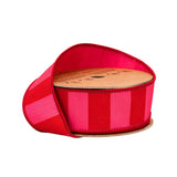 1 1/2" Wired Dupioni Ribbon | Red/Pink Wide Horizontal Stripe | 10 Yard Roll