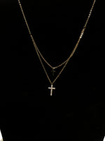 Gold Double Layer 2 Cross Necklace with C.Z