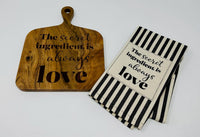 Cutting Board with Handle & Striped Towel with Inscription