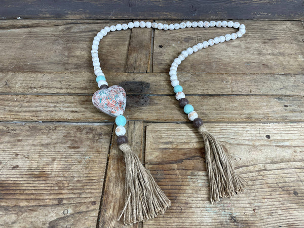 Blue Beaded Heart-Clay Strand-Beads-Garland-63 in-Colorful