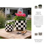 Planters Set of 2 - Black Ceramic Checkerboard, 10/12 in.