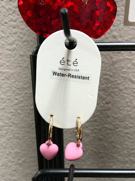 Gold Hoop Earring with Pink Heart