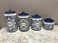 Ceramic Blue and White Canisters - Flour