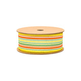 1 1/2" Wired Ribbon | Orange/Green/White on Yellow Linen | 10 Yard Roll