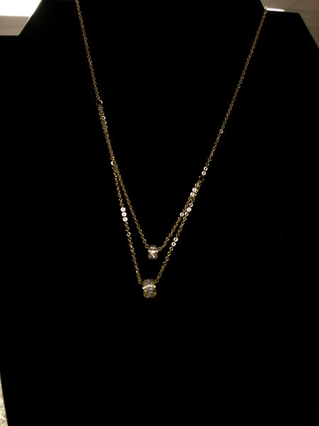 Gold Double Layer Necklace with C.Z