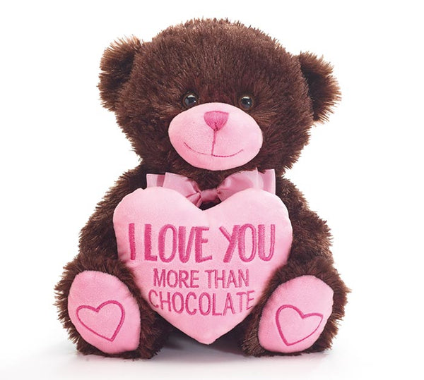 12" Teddy Bear chocolate brown " i love you more than chocolate" heart