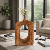 Decorative Vase - Natural Solid Wood Cut-Out Center, 14 in.