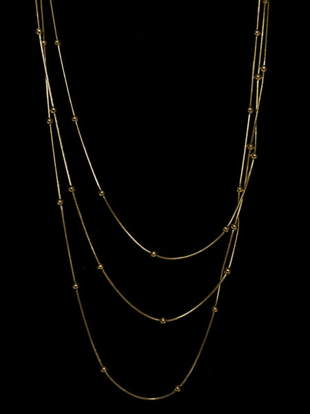 Gold Beaded Triple Layer Necklace