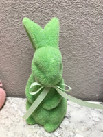 8" Green Plastic Flocked Easter Bunny