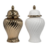 Decorative Jar - White Ceramic Swirl Tall Lidded, 20 in.