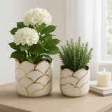 Plant Pot Set of 2 - Ivory/Gold Ceramic Resin Clouds, 6/7 in